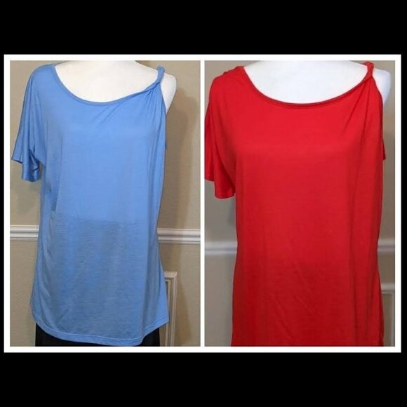 Lane Bryant Cold Shoulder Lightweight Tops in Red & Blue NWOT - Picture 1 of 6
